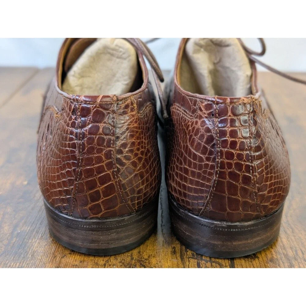 DAVANZATI Genuine Alligator Cap Toe Dress Shoes Men's US 8.5 D Brown Made Italy